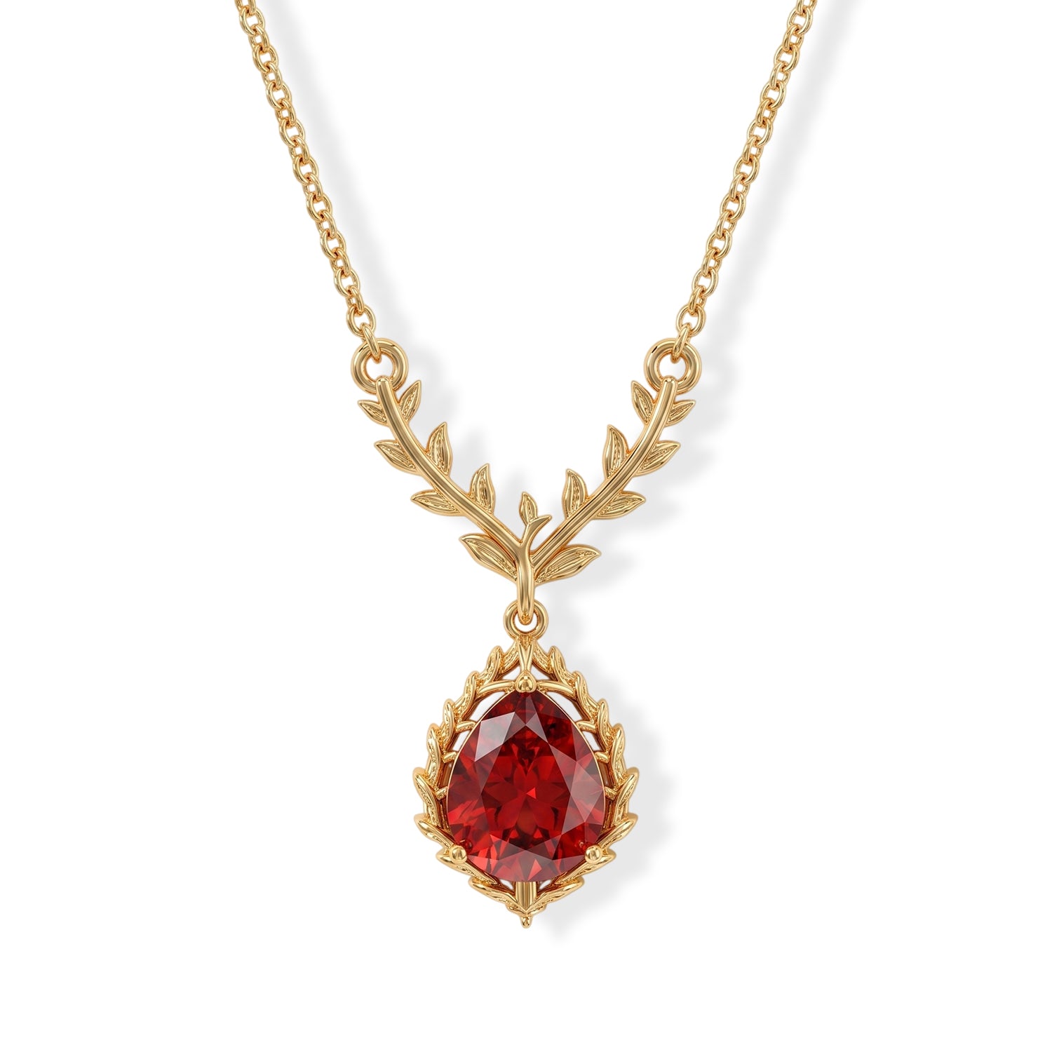 EverTrue Rubin Feuer Triplett Quarz 45cm Halskette, 950 Kupfer mit Gelbgold E-Beschichtung, Edelstahl Kette - 2,82 ct.