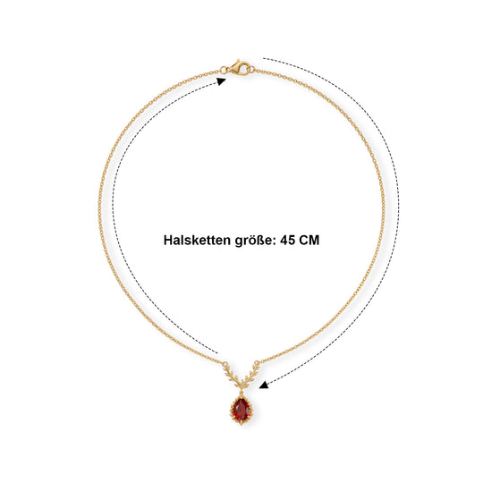 EverTrue Rubin Feuer Triplett Quarz 45cm Halskette, 950 Kupfer mit Gelbgold E-Beschichtung, Edelstahl Kette - 2,82 ct.