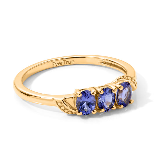 EverTrue Tansanit Trilogie Ring, Messing mit Gelbgold E-Beschichtung - 0,60 ct.