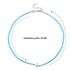 Weiße Edison Perle (7-10mm), Blau Topas, Halskette ca. 45 cm 316L Edelstahl 65.01 ct