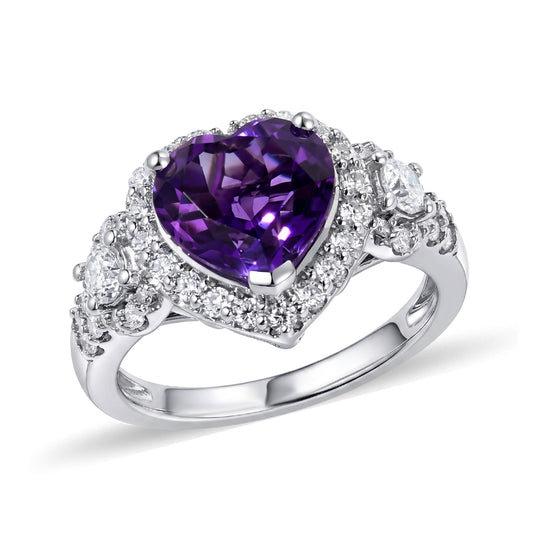 D'Joy AA Sambischer Amethyst, Moissanit Ring 925 Silber Rhodiniert (Größe 18.00)   (10-16 Werktage Lieferzeit) ca. 2,75 ct