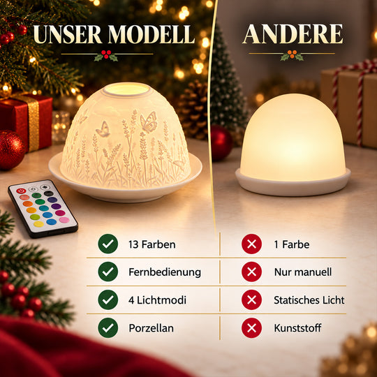 LED-Teelichthalter aus unglasiertem Porzellan mit Leuchtturmmotiv und Fernbedienung, 10,5 x 7,5 cm, Weiß