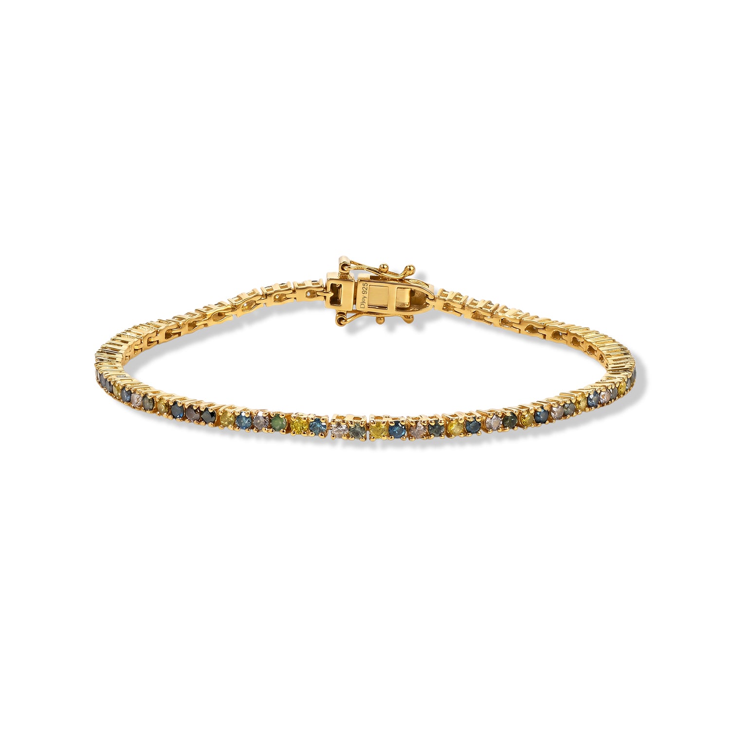 D'Joy Blauer Diamant, Natürlicher Champagner Diamant Armband ca. 19 cm 925 Silber 750 Gelbgold vermeil ca. 3.00 ct