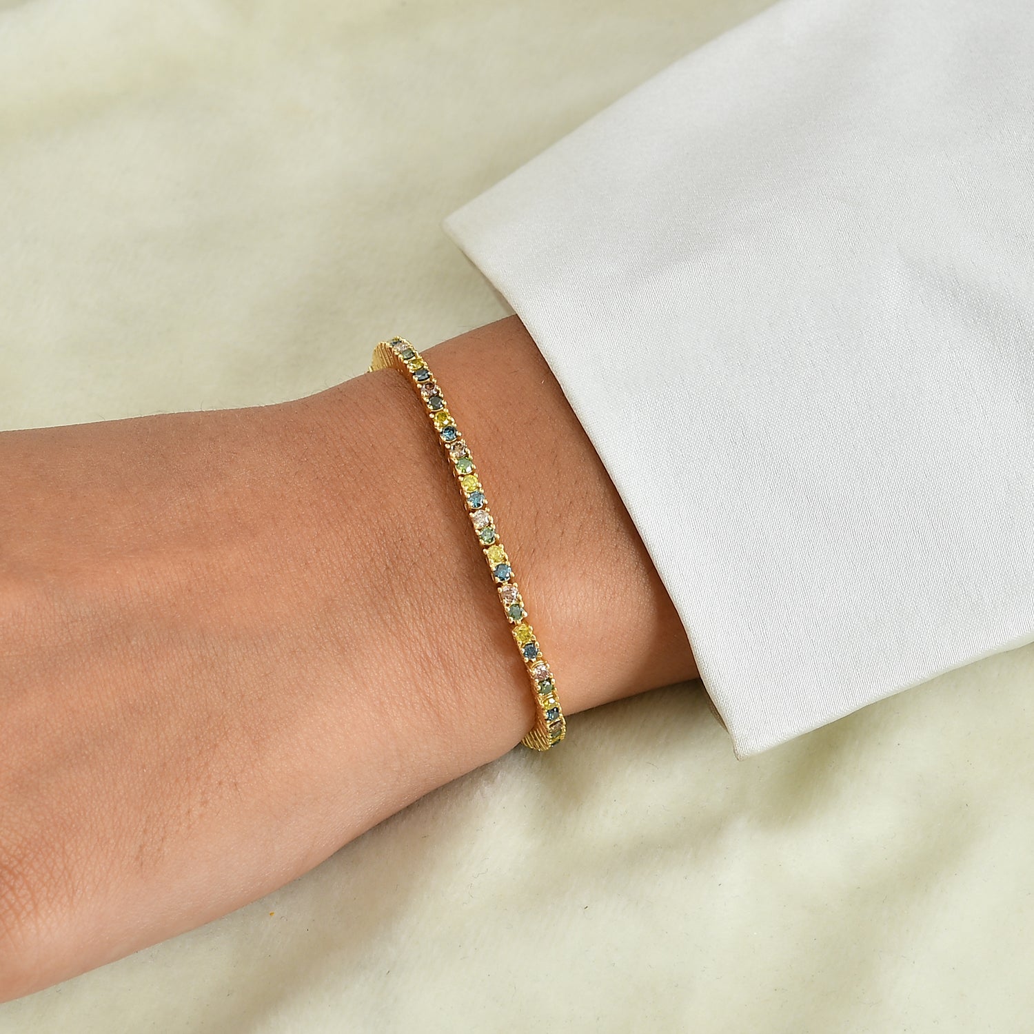 D'Joy Blauer Diamant, Natürlicher Champagner Diamant Armband ca. 19 cm 925 Silber 750 Gelbgold vermeil ca. 3.00 ct