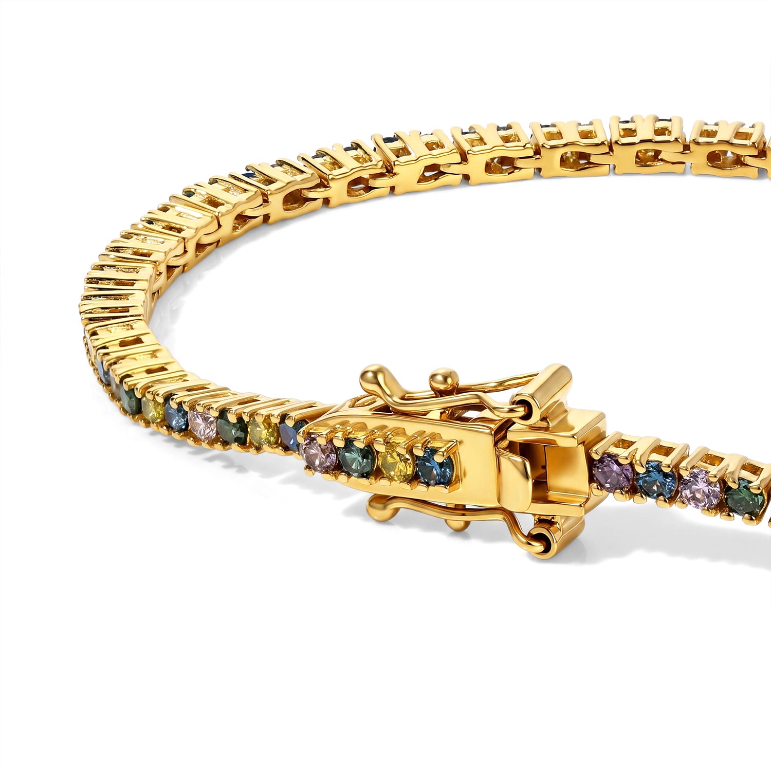 D'Joy mehrfarbiges Diamant Eternity 19cm Armband, 925 Silber 750 Gelbgold Vermeil - 3 ct.