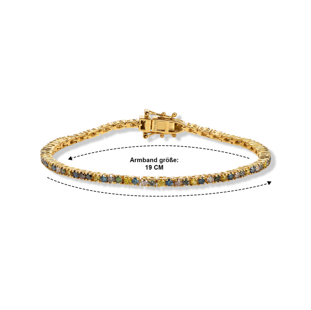 D'Joy Blauer Diamant, Natürlicher Champagner Diamant Armband ca. 19 cm 925 Silber 750 Gelbgold vermeil ca. 3.00 ct