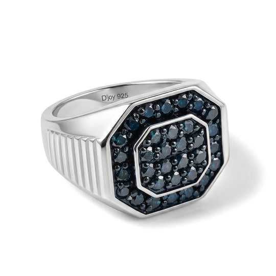 D'Joy blauer Diamant Herrenring, 925 Silber rhodiniert - 1,50 ct.