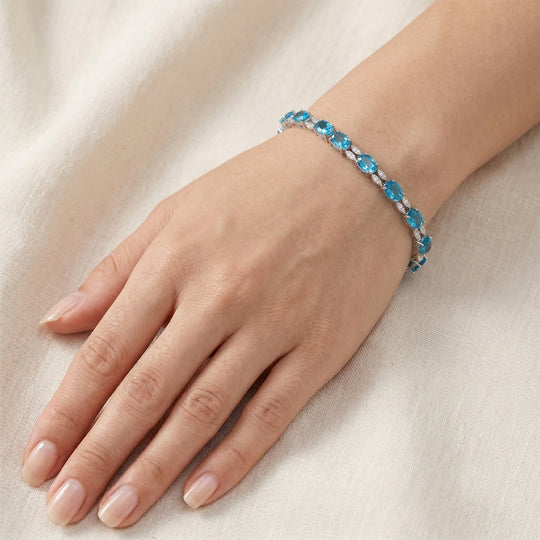D'Joy AAA Neon Apatit und Moissanit Eternity 19cm Armband, 925 Silber rhodiniert - 9,31 ct.