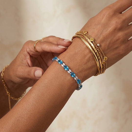 D'Joy AAA Neon Apatit und Moissanit Eternity 19cm Armband, 925 Silber rhodiniert - 9,31 ct.