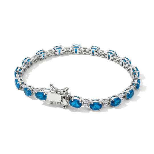 D'Joy AAA Neon Apatit und Moissanit Eternity 19cm Armband, 925 Silber rhodiniert - 9,31 ct.