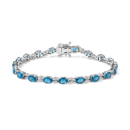 D'Joy AAA Neon Apatit und Moissanit Eternity 19cm Armband, 925 Silber rhodiniert - 9,31 ct.