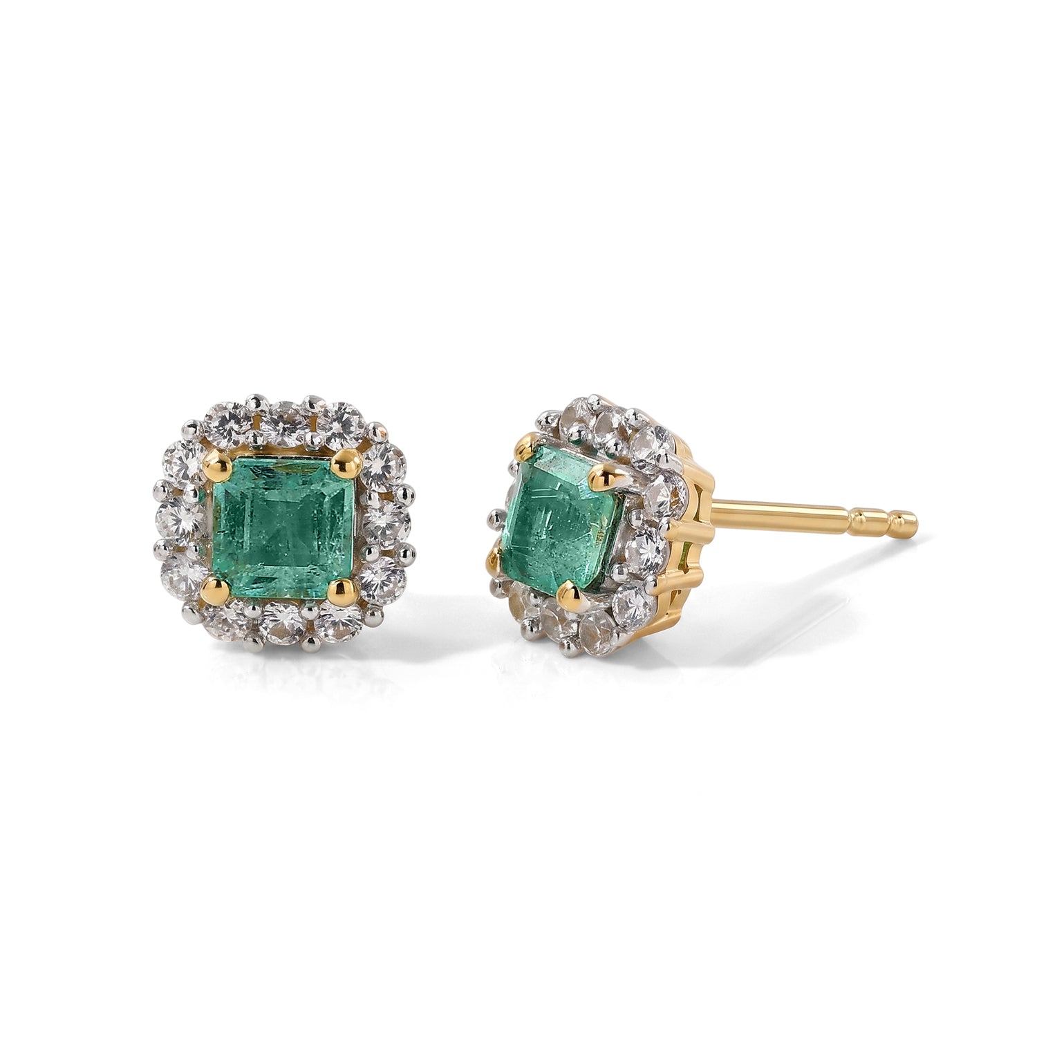 D'Joy AAA Kagem Sambischer Smaragd, Weißer Zirkon Ohrringe 925 Silber Gold ca. 1,18 ct.