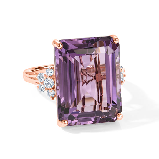 EVER TRUE AA Rose De France Amethyst, Weißer Zirkon Ring 950 Kupfer (Größe 18.00) ca. 22,68 ct