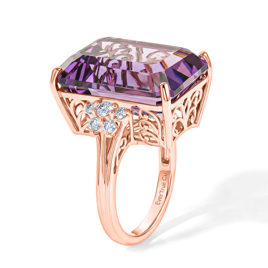 EVER TRUE AA Rose De France Amethyst, Weißer Zirkon Ring 950 Kupfer (Größe 17.00) ca. 22,68 ct