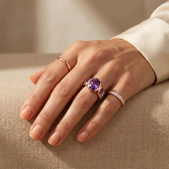 D'Joy AA Rose De France Amethyst und Zirkon Ring, 925 Silber rosévergoldet - 3,67 ct.