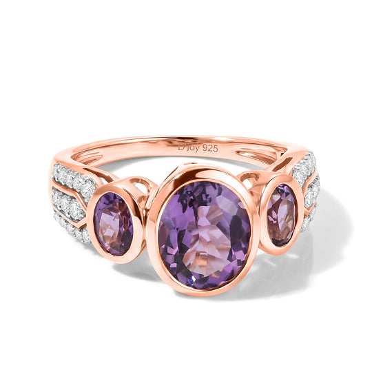 D'Joy AA Rose De France Amethyst und Zirkon Ring, 925 Silber rosévergoldet - 3,67 ct.