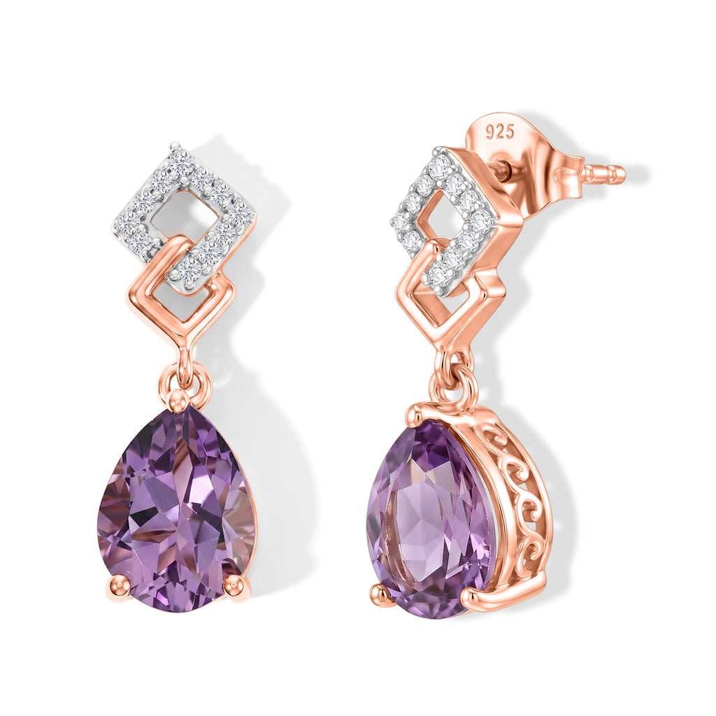 D'Joy Rose De France Amethyst, Weißer Zirkon Ohrringe 925 Silber Rosévergoldet ca. 3,35 ct.