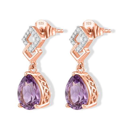 D'Joy Rose De France Amethyst und Zirkon Ohrringe, 925 Silber rosévergoldet - 3,35 ct.