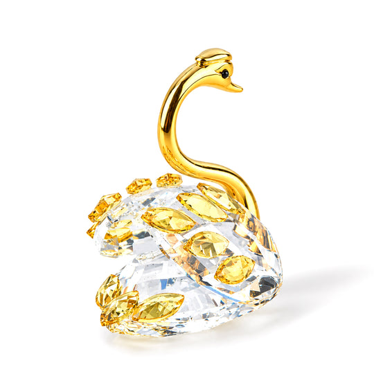 LIVMORE Deko-Schwan aus Metall und Kristallglas mit beweglichen Kristallsteinen, 5 x 6 cm, Goldfarben/Rot