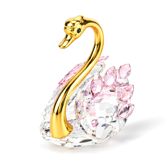 LIVMORE Deko-Schwan aus Metall und Kristallglas mit beweglichen Kristallsteinen, 5 x 6 cm, Goldfarben/Rot