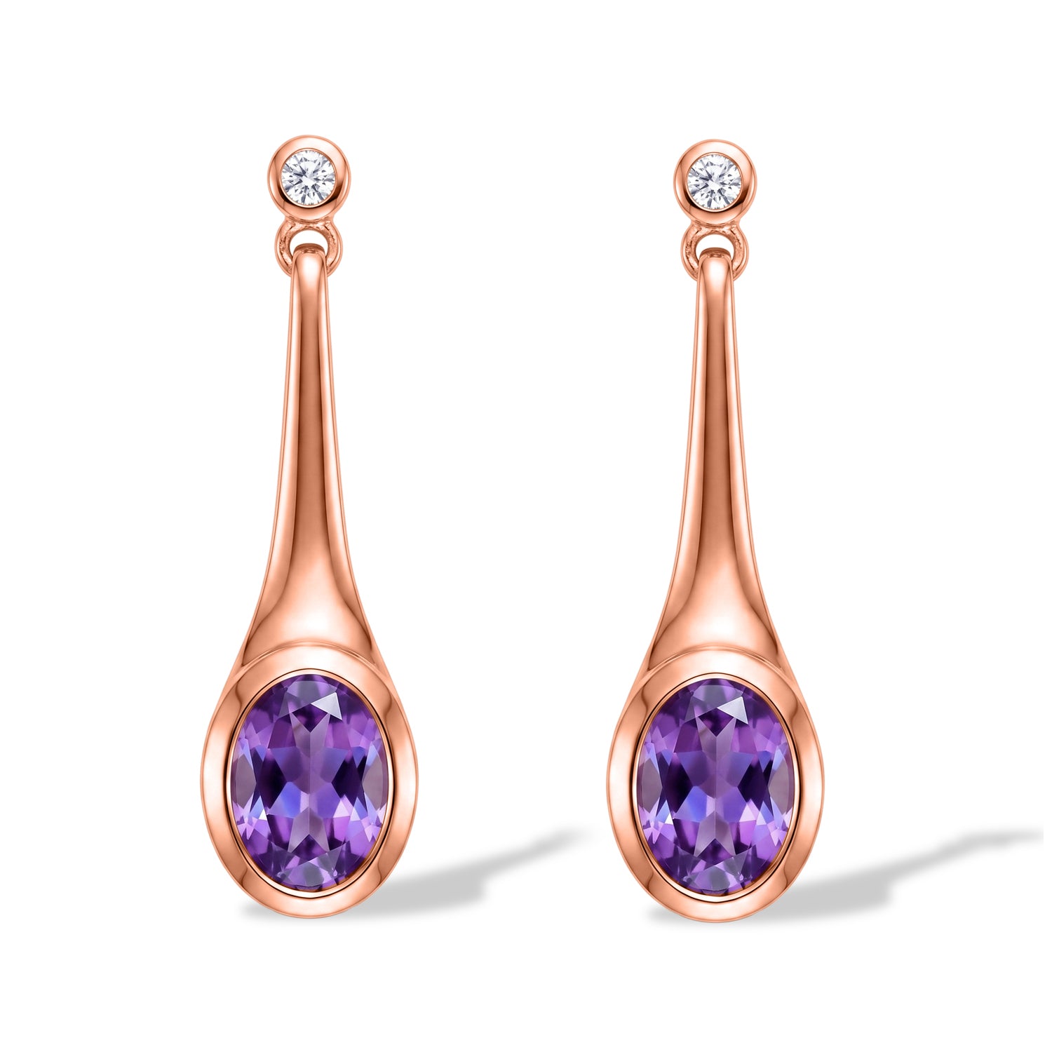 D'Joy Rose De France Amethyst und Zirkon Ohrringe, 925 Silber rosévergoldet - 2,45 ct.