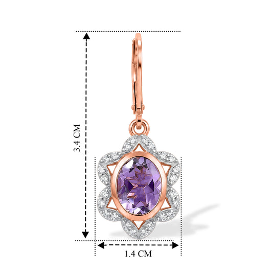 EverTrue Rose De France Amethyst und Zirkon florale Halo Ohrringe, 950 Kupfer rosévergoldet - 3,92 ct.