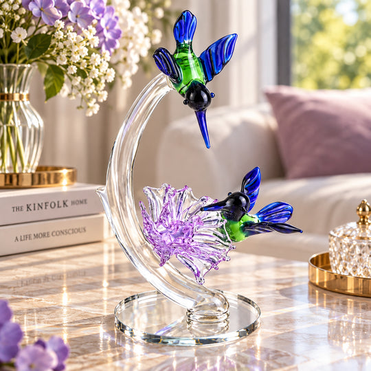 "crystal deco bird and flower color:yellow bird+pink flower product size:11*15.5cm N.W:178g  material:glass"