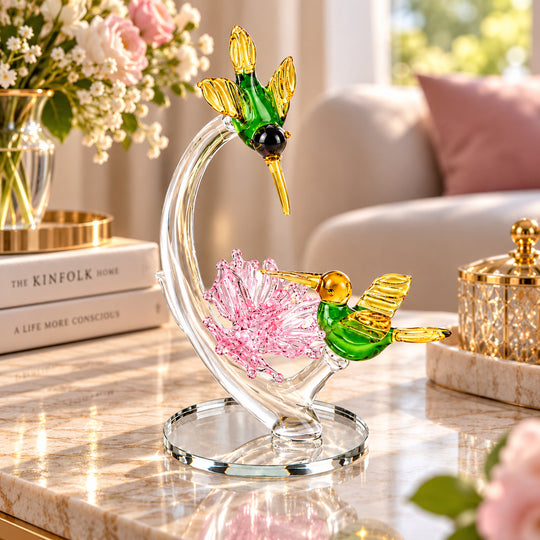crystal deco bird and flower color:yellow bird+pink flower product size:11*15.5cm N.W:178g  material:glass