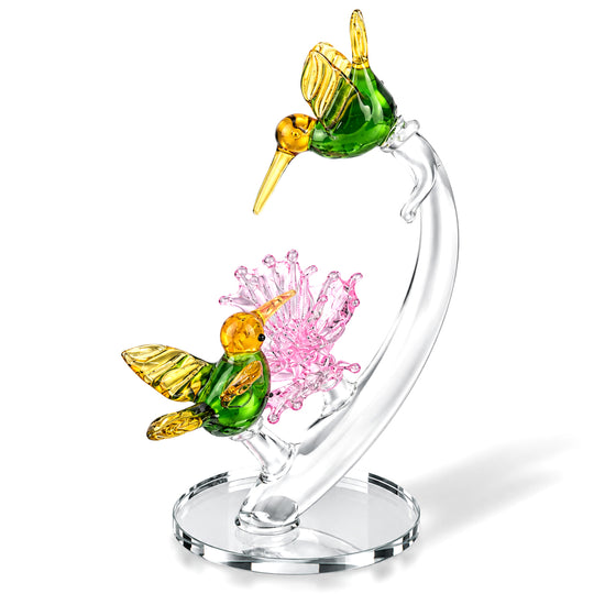 crystal deco bird and flower color:yellow bird+pink flower product size:11*15.5cm N.W:178g  material:glass