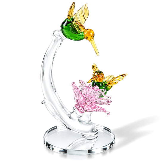 crystal deco bird and flower color:yellow bird+pink flower product size:11*15.5cm N.W:178g  material:glass