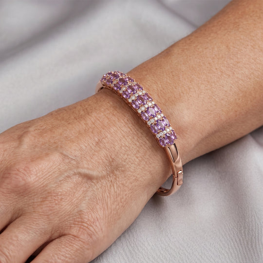 EverTrue Rose De France Amethyst und Zirkon 19cm Half-Eternity-Armreif, Messing rosévergoldet - 8,95 ct.