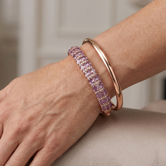 EverTrue Rose De France Amethyst und Zirkon 19cm Half-Eternity-Armreif, Messing rosévergoldet - 8,95 ct.