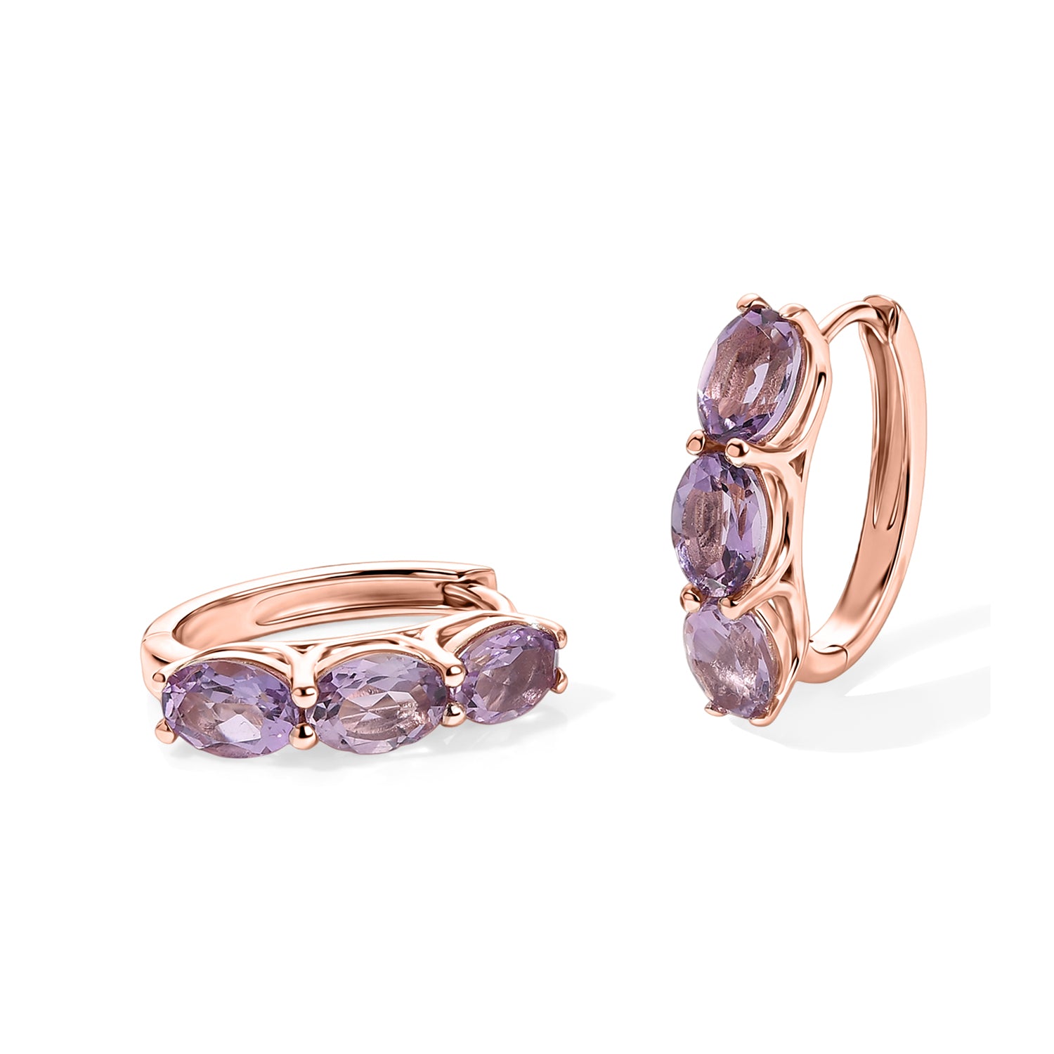 EverTrue Rose De France Amethyst Trilogie Ohrringe, 950 Kupfer rosévergoldet - 4,27 ct.