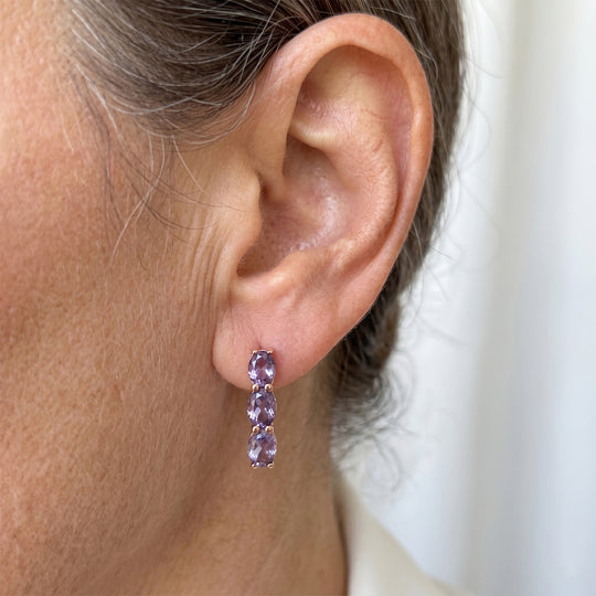 EverTrue Rose De France Amethyst Trilogie Ohrringe, 950 Kupfer rosévergoldet - 4,27 ct.