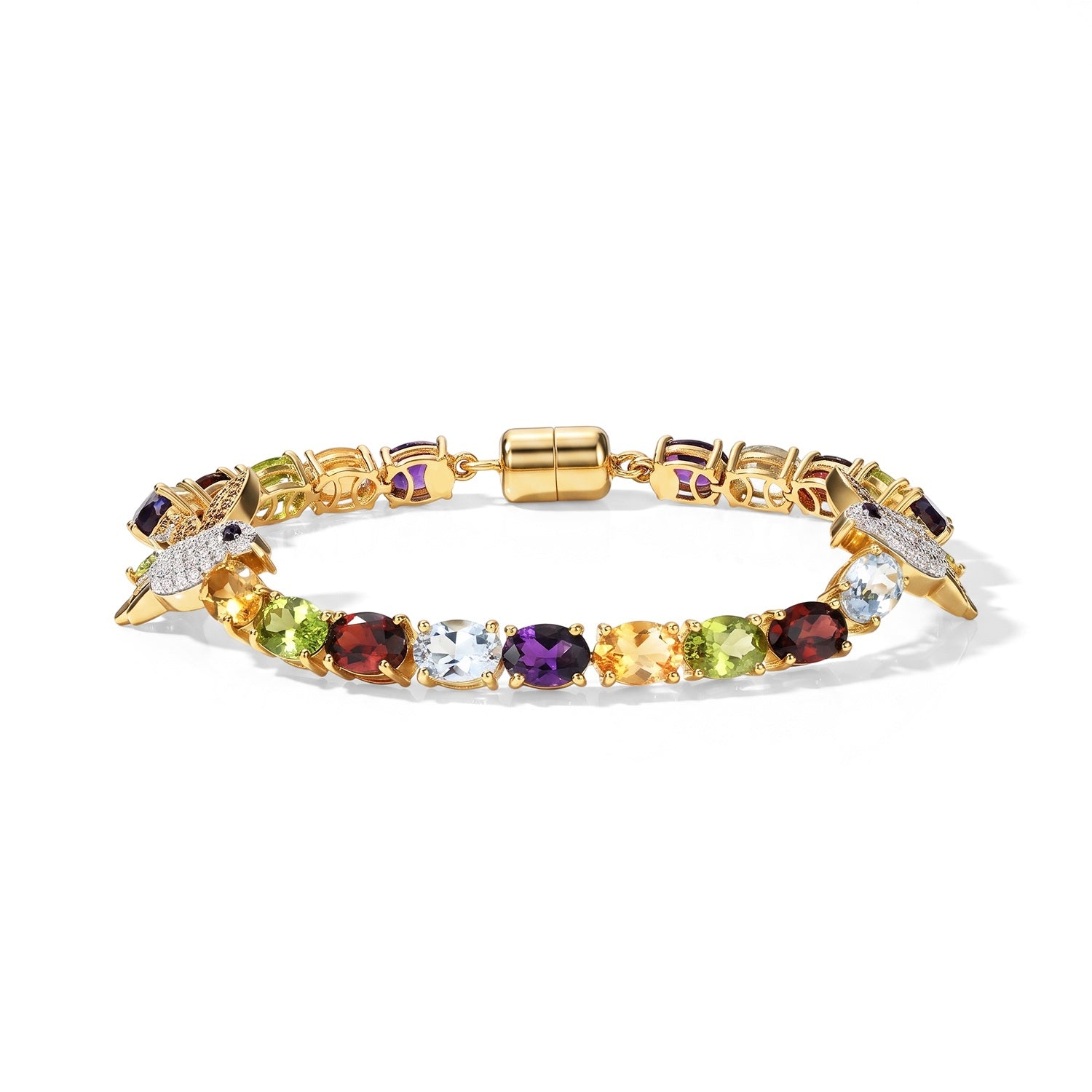 JARDIN KOLLEKTION D'Joy AA Roter Granat, Himmelblauer Topas Armband ca. 19 cm 925 Silber 750 Gelbgold vermeil ca. 18.40 ct