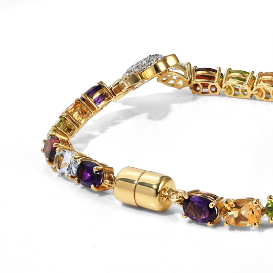D'Joy AA Roter Granat, Himmelblauer Topas Armband ca. 19 cm 925 Silber 750 Gelbgold vermeil ca. 18,40 ct.
