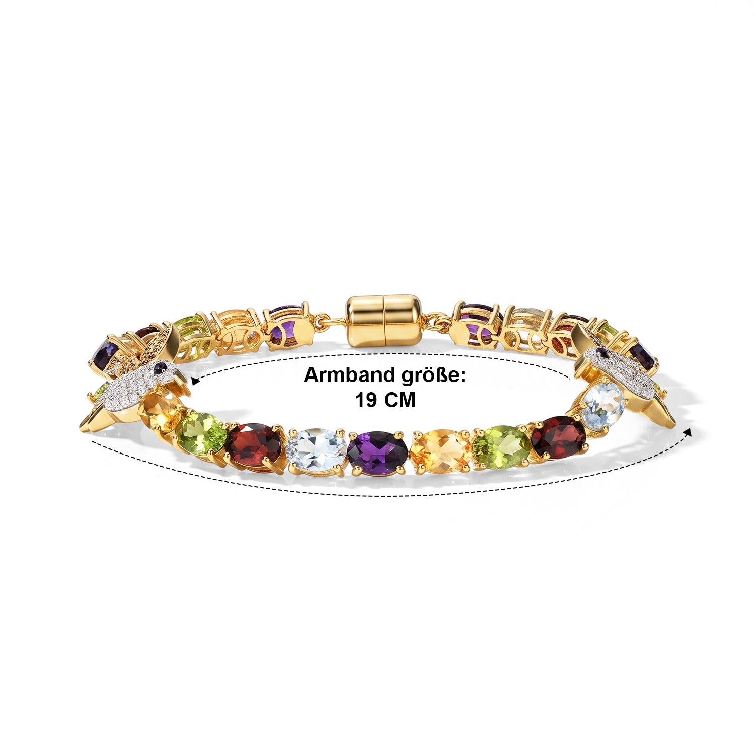 JARDIN KOLLEKTION D'Joy AA Roter Granat, Himmelblauer Topas Armband ca. 19 cm 925 Silber 750 Gelbgold vermeil ca. 18.40 ct