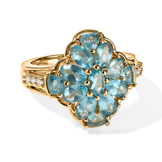 EverTrue AA blauer Apatit und Zirkon Ring, Bronze mit Gelbgold E-Beschichtung - 3,23 ct.