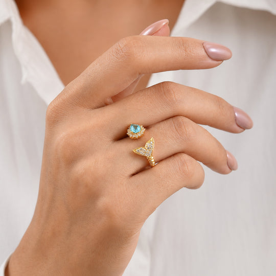 EverTrue Batroke blauer Apatit und Zirkon Ring, Bronze mit Gelbgold E-Beschichtung - 1,24 ct.