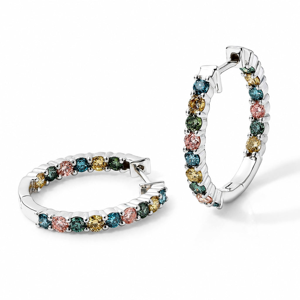 LUXURIANT DIAMOND - Lab Grown Rosa Diamant VS, Lab Grown Grüner Diamant Ohrringe 925 Silber Rhodiniert ca. 1,99 ct.