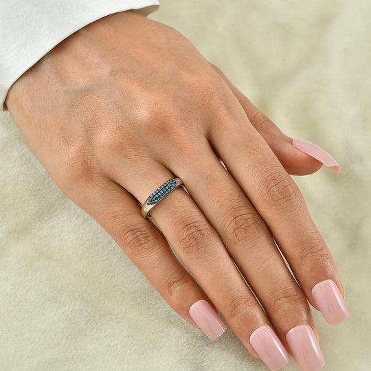 D'Joy Blauer Diamant (IR) Ring 925 Silber Rhodiniert (Größe 21.00) ca. 0.24 ct