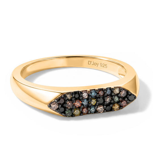D'Joy Mehrfarbiger Diamanten, Blauer Roter Gelber Grüner Diamanten (IR) Ring 925 Silber 750 Gelbgold vermeil (Größe 21.00) ca. 0.26 ct
