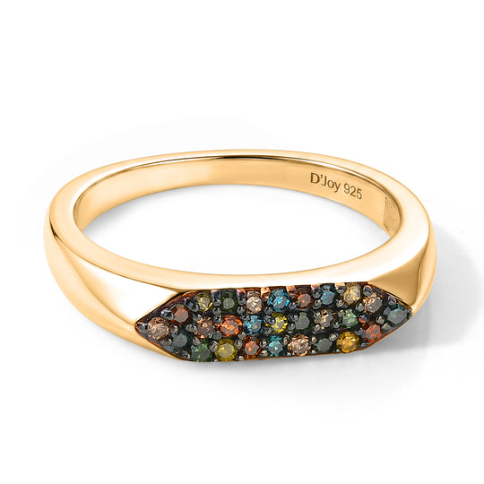 D'Joy Mehrfarbiger Diamanten, Blauer Roter Gelber Grüner Diamanten (IR) Ring 925 Silber 750 Gelbgold vermeil (Größe 21.00) ca. 0.26 ct