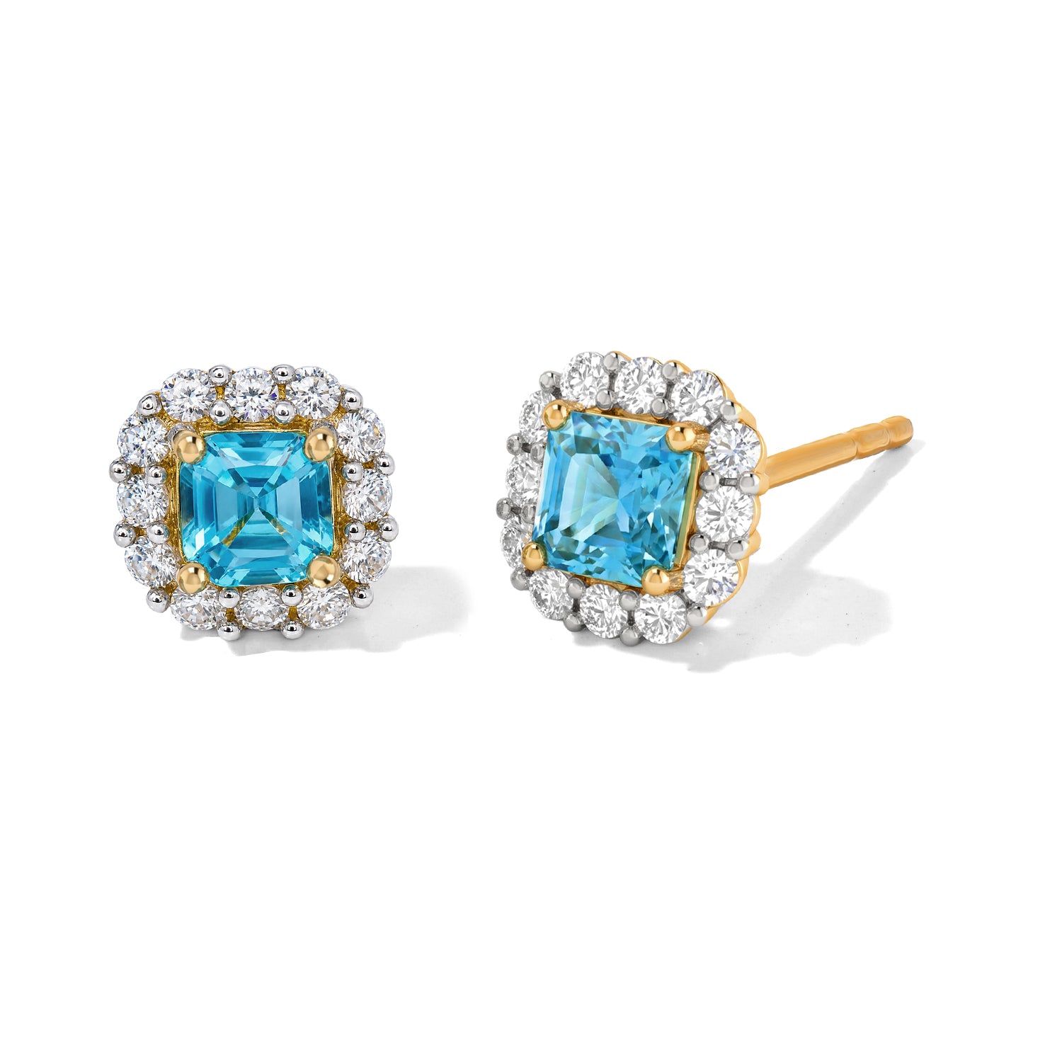 D'Joy AA blaue Apatit und Zirkon Ohrringe, 925 Silber in Goldton - 1,20 ct.