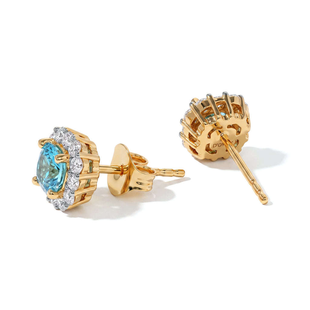 D'Joy AA Blauer Apatit, Weißer Zirkon Ohrringe 925 Silber Gold ca. 1,20 ct.