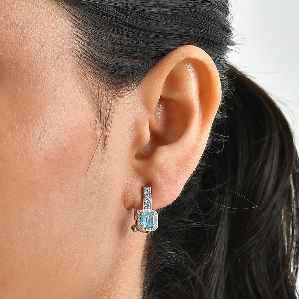 D'Joy AA Blauer Apatit Ohrringe 925 Silber Platiniert ca. 2,24 ct.