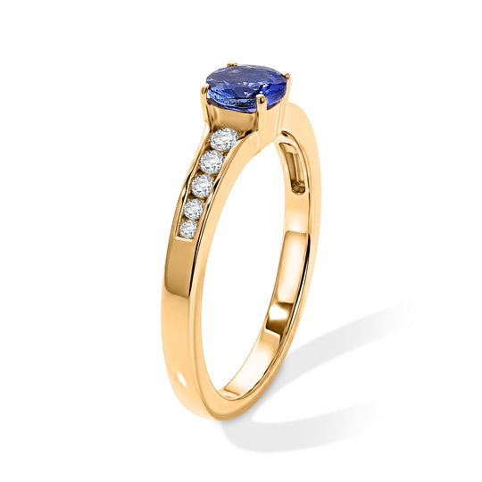 D'Joy AA Tansanit, Weißer Diamant Ring 925 Silber 750 Gelbgold vermeil (Größe 21.00) ca. 0,75 ct