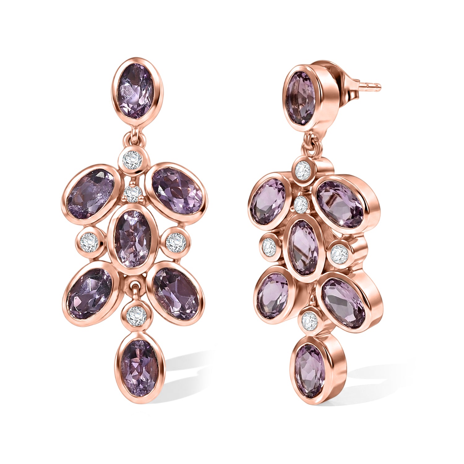 EverTrue Rose De France Amethyst und Zirkon florale Ohrringe, 950 Kupfer mit Roségold-E-Beschichtung - 6,41 ct.
