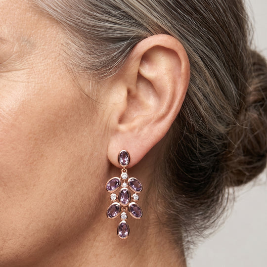 EverTrue Rose De France Amethyst und Zirkon florale Ohrringe, 950 Kupfer mit Roségold-E-Beschichtung - 6,41 ct.