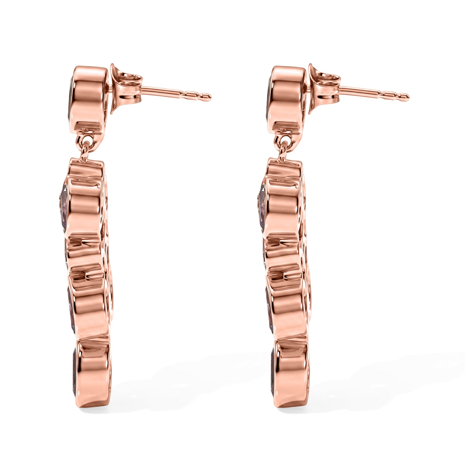 EverTrue Rose De France Amethyst und Zirkon florale Ohrringe, 950 Kupfer mit Roségold-E-Beschichtung - 6,41 ct.